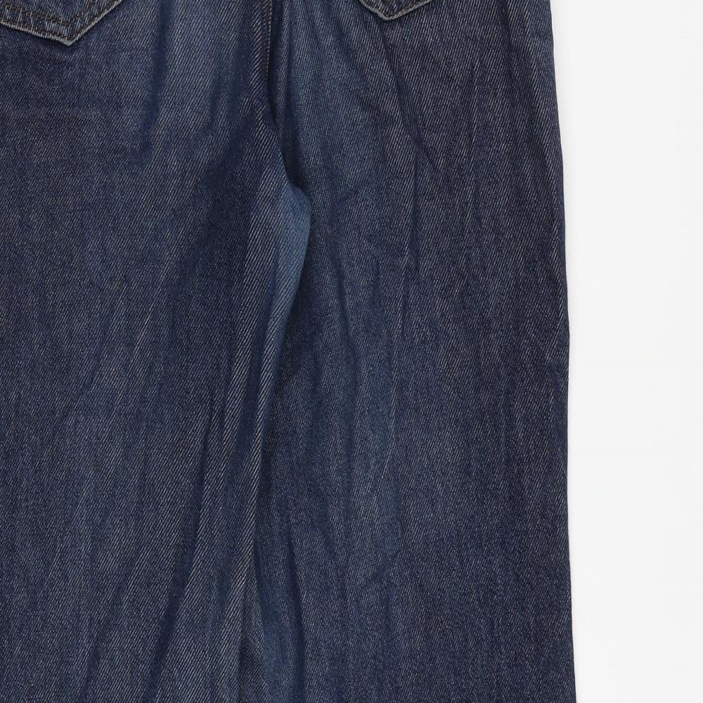 H&M Womens Blue Cotton Wide-Leg Jeans Size 12 L29 in Regular Zip
