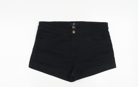 H&M Womens Black Cotton Mom Shorts Size 12 L3 in Regular Zip