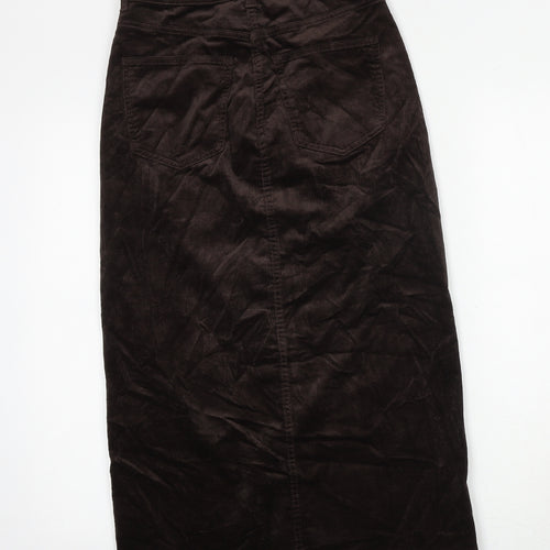 Marks and Spencer Womens Brown Cotton A-Line Skirt Size 6 Zip