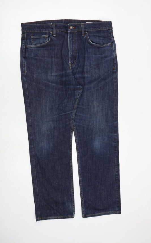 Marks and Spencer Mens Blue Cotton Straight Jeans Size 36 in L31 in Regular Zip