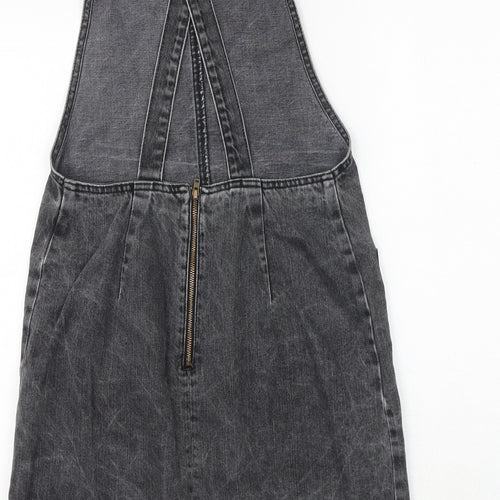 ASOS Womens Grey 100% Cotton Pinafore/Dungaree Dress Size 10 Square Neck Zip