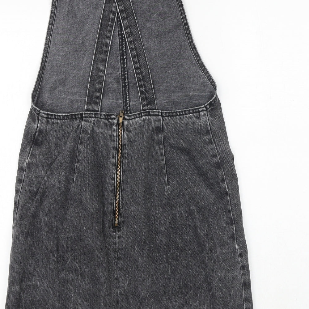 ASOS Womens Grey 100% Cotton Pinafore/Dungaree Dress Size 10 Square Neck Zip