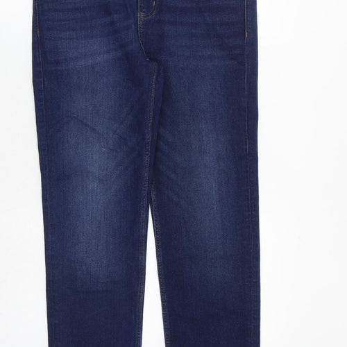 Marks and Spencer Womens Blue Cotton Straight Jeans Size 12 L28 in Regular Zip