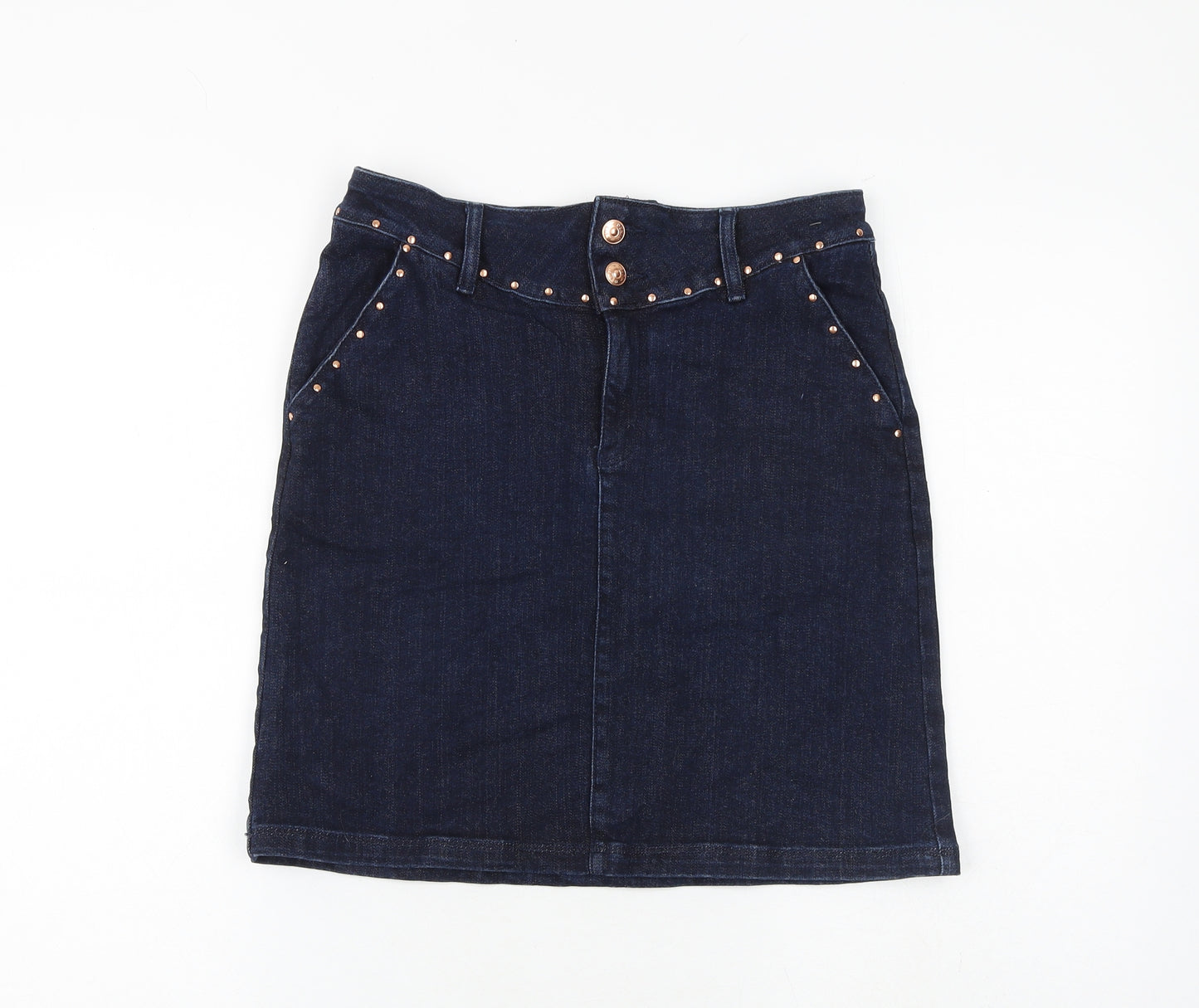 F&F Womens Blue Cotton A-Line Skirt Size 8 Zip