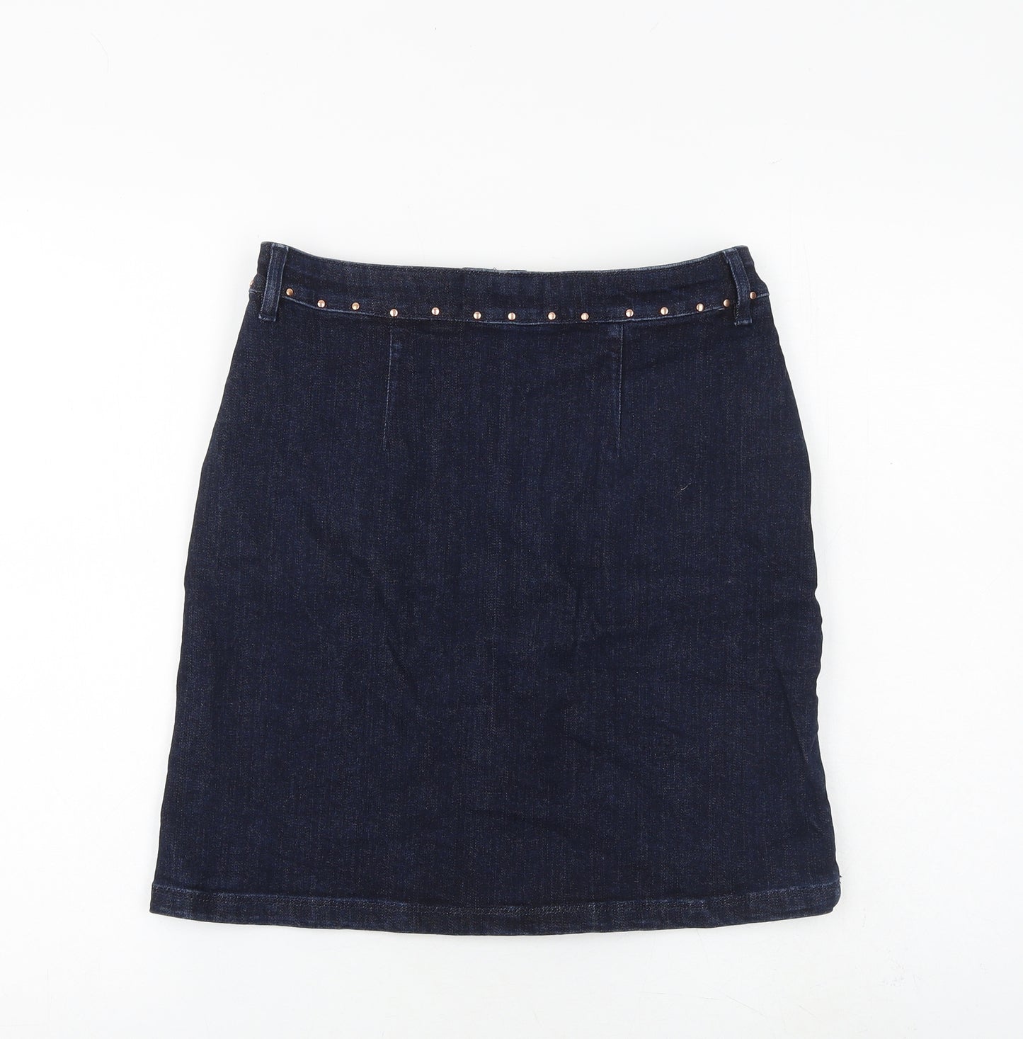 F&F Womens Blue Cotton A-Line Skirt Size 8 Zip