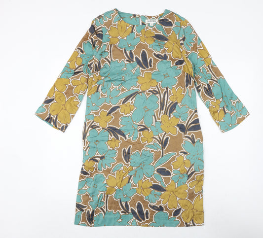 Jaegar Womens Multicoloured Floral Viscose T-Shirt Dress Size 8 Boat Neck Zip