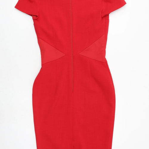 Hybrid Womens Red Polyester Pencil Dress Size 10 Boat Neck Zip
