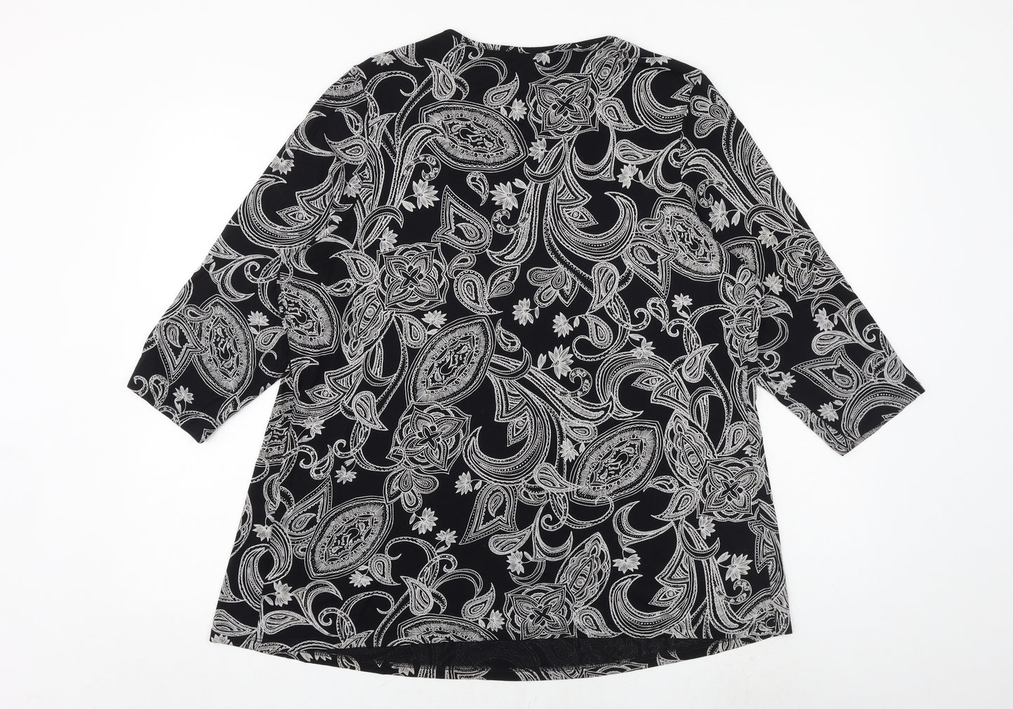 Marks and Spencer Womens Black Paisley Viscose Basic Blouse Size 20 Scoop Neck