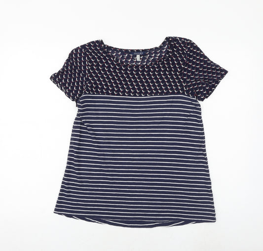 Joules Womens Blue Striped Viscose Basic T-Shirt Size 10 Boat Neck