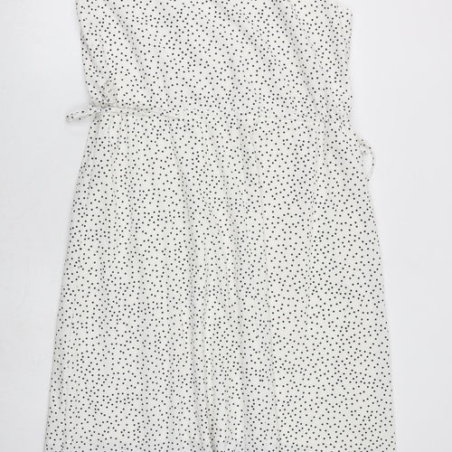 In the Style Womens White Polka Dot Polyester A-Line Size 14 V-Neck Tie