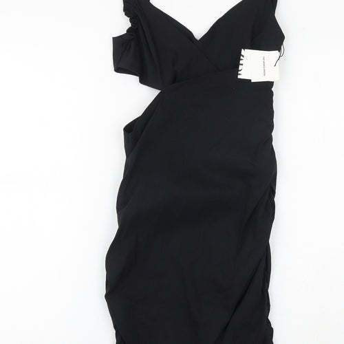 Zara Womens Black Polyester Slip Dress Size S V-Neck Zip