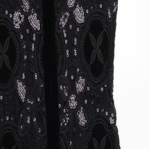Damsel in a Dress Womens Black Geometric Polyester Shift Size 12 Boat Neck Zip