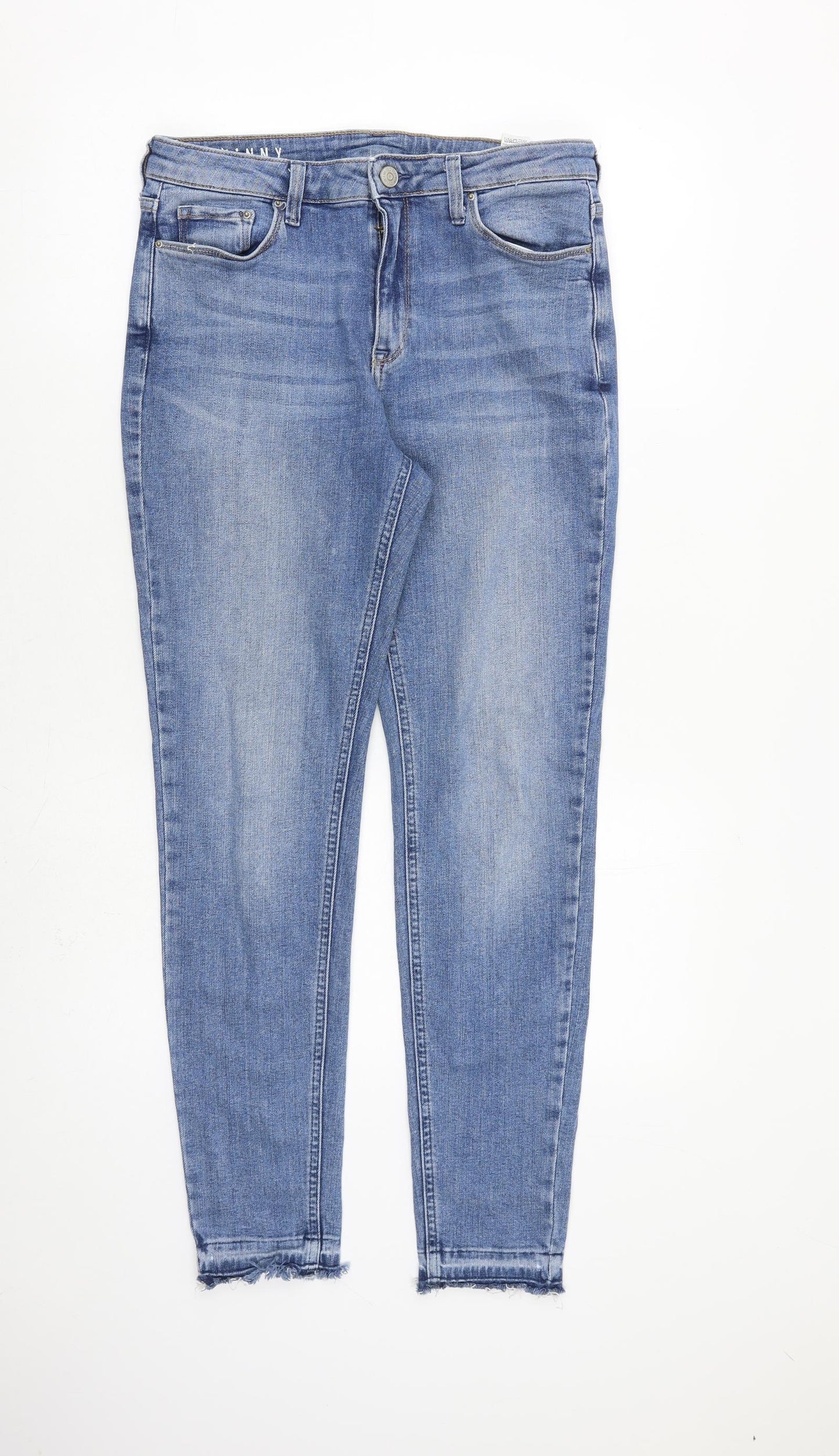 Marks and Spencer Womens Blue Cotton Skinny Jeans Size 12 L30 in Slim Zip