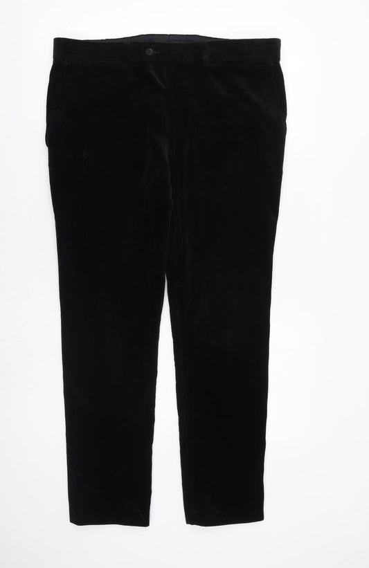 Zara Mens Black Cotton Trousers Size 36 in L28 in Regular Zip