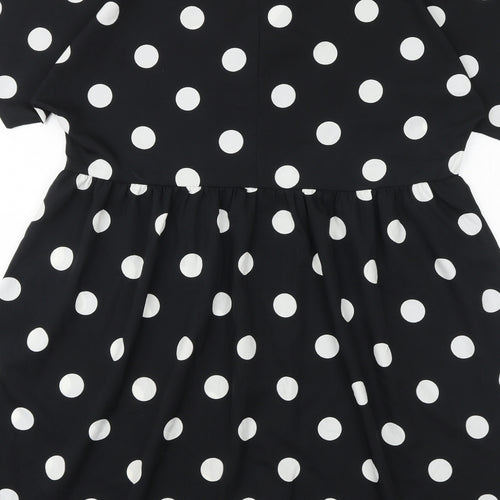 Boohoo Womens Black Polka Dot Polyester Trapeze & Swing Size 14 V-Neck Button