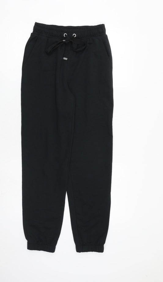 Marks and Spencer Womens Black Cotton Jogger Trousers Size 6 L27 in Regular Tie