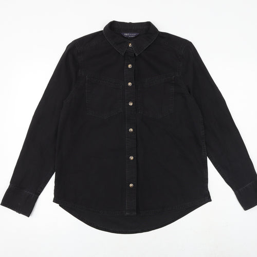 Marks and Spencer Womens Black 100% Cotton Basic Button-Up Size 10 Collared