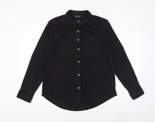 Marks and Spencer Womens Black 100% Cotton Basic Button-Up Size 10 Collared