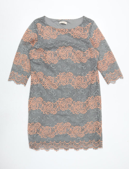 Per Una Womens Grey Geometric Polyester A-Line Size 14 Round Neck Pullover