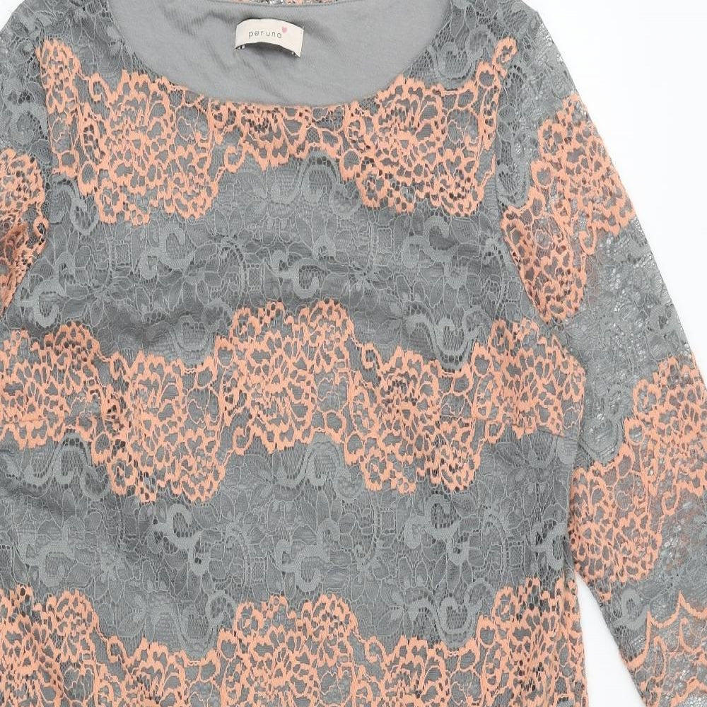 Per Una Womens Grey Geometric Polyester A-Line Size 14 Round Neck Pullover
