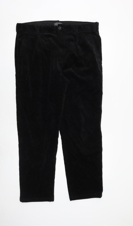 H&M Mens Black Cotton Trousers Size 36 in L29 in Regular Zip