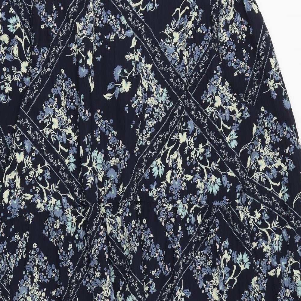 Marks and Spencer Womens Blue Floral Polyester A-Line Size 18 Round Neck Button