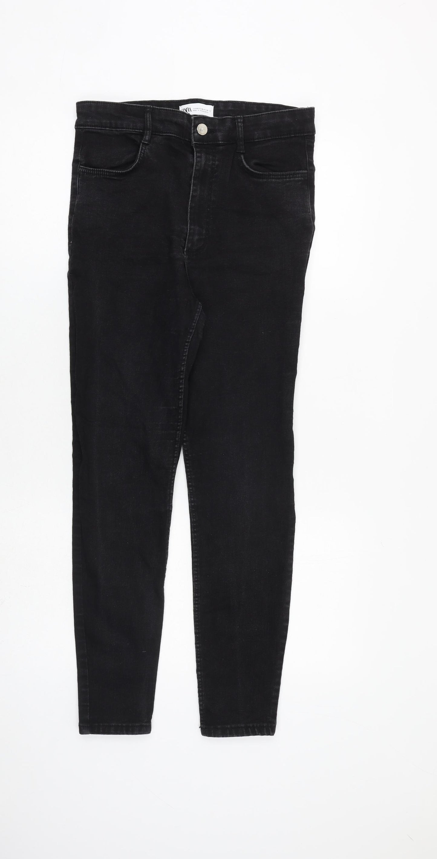 Zara Womens Black Cotton Skinny Jeans Size 14 L27 in Regular Zip