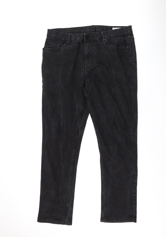 365 Denim Mens Black Cotton Straight Jeans Size 36 in L31 in Slim Zip