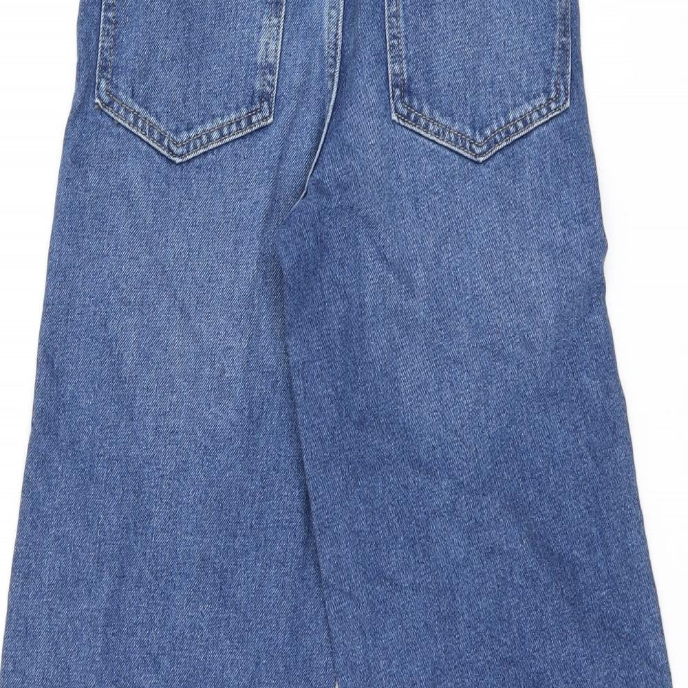 Marks and Spencer Girls Blue 100% Cotton Wide-Leg Jeans Size 9-10 Years L23 in Regular Zip