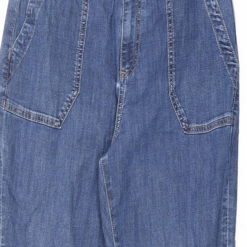 Marks and Spencer Womens Blue Cotton Straight Jeans Size 14 L25.5 in Regular Button - Short Leg