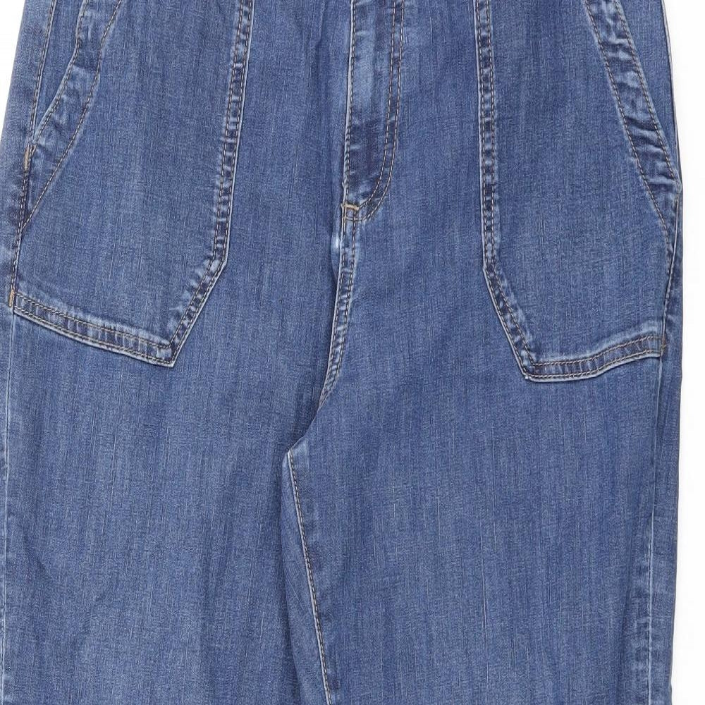 Marks and Spencer Womens Blue Cotton Straight Jeans Size 14 L25.5 in Regular Button - Short Leg