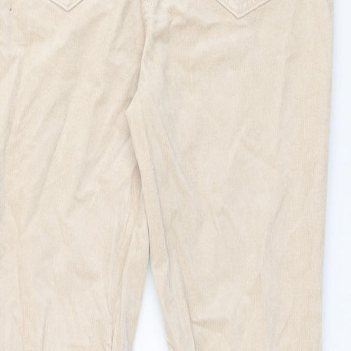 Marks and Spencer Womens Beige Cotton Trousers Size 12 L27 in Regular Zip