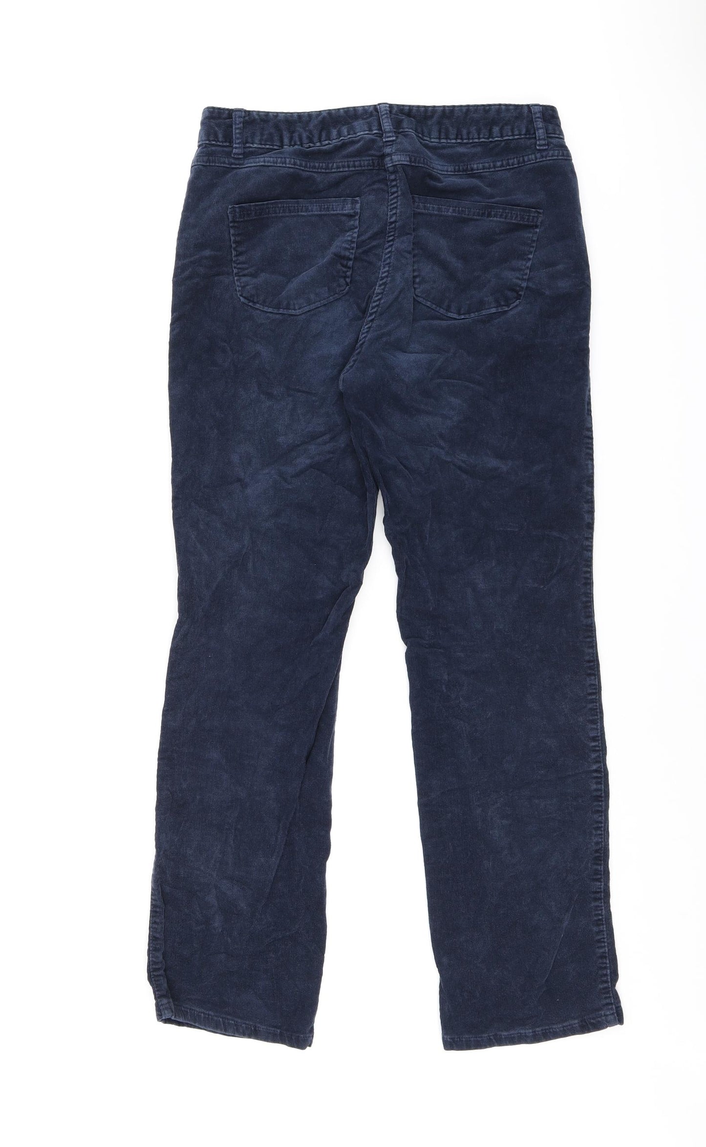 Marks and Spencer Womens Blue Cotton Trousers Size 10 L27 in Regular Zip