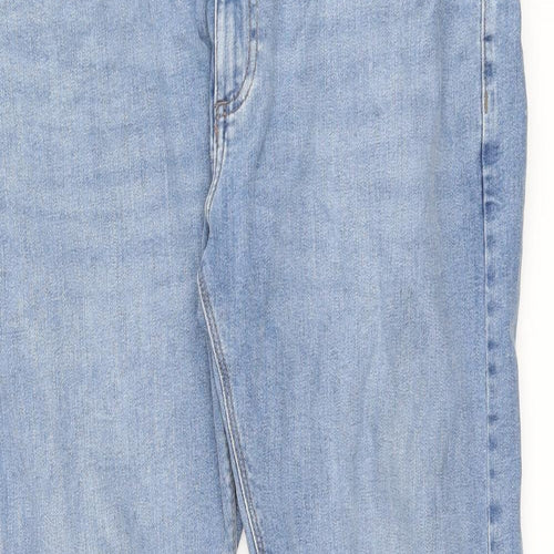 Marks and Spencer Mens Blue Cotton Blend Straight Jeans Size 34 in L33 in Slim Zip