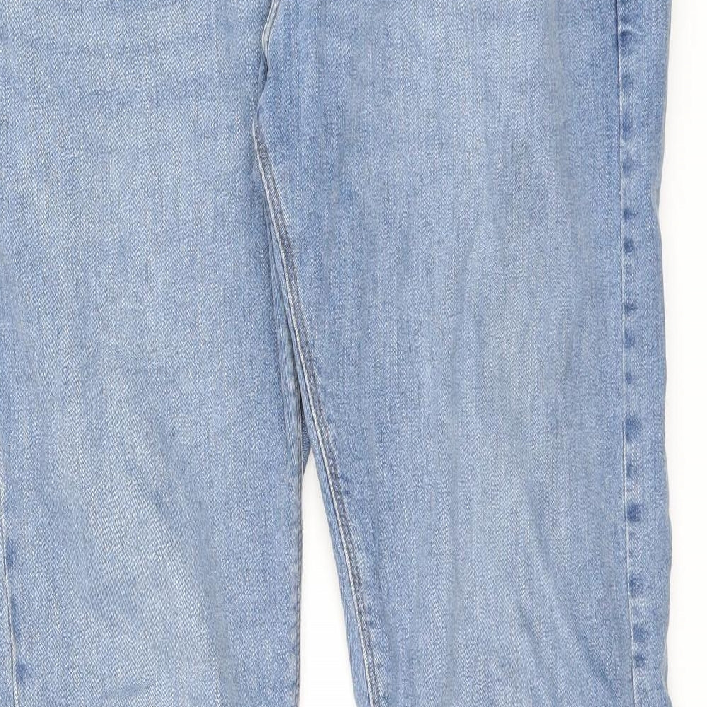 Marks and Spencer Mens Blue Cotton Blend Straight Jeans Size 34 in L33 in Slim Zip