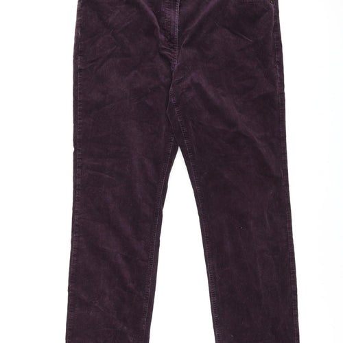 Marks and Spencer Womens Purple Cotton Trousers Size 16 L28 in Extra-Slim Zip
