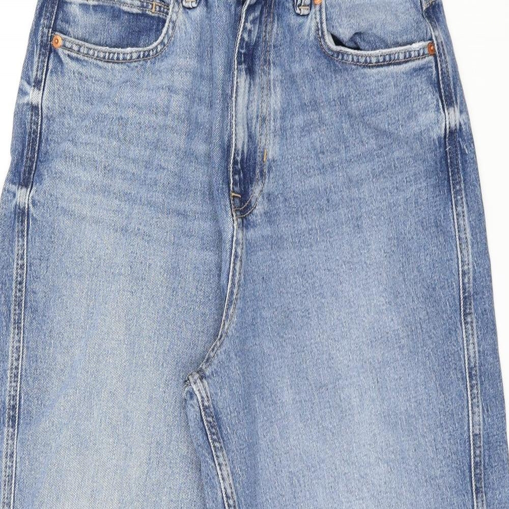 Marks and Spencer Womens Blue Cotton Cropped Jeans Size 12 L23.5 in Regular Zip