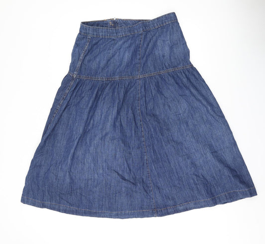 Marks and Spencer Womens Blue Cotton Peasant Skirt Size 14 Zip