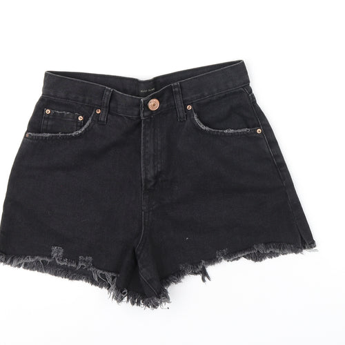 River Island Womens Black 100% Cotton Cut-Off Shorts Size 6 L3 in Regular Zip - Distressed Hems