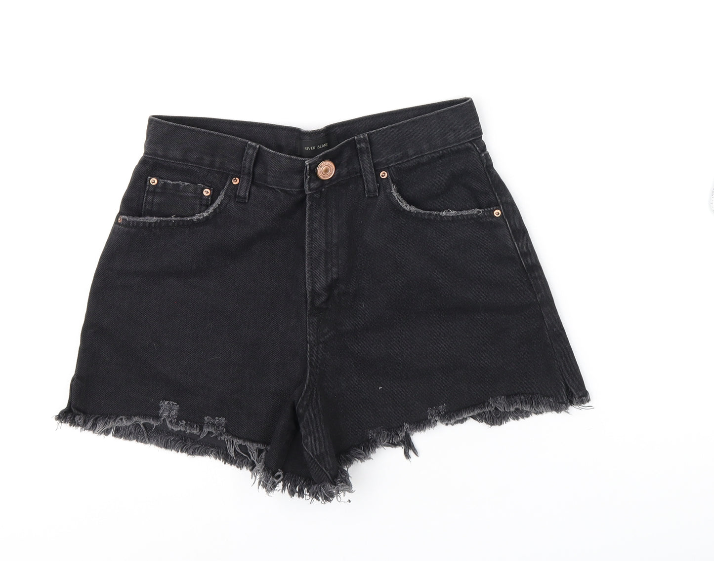 River Island Womens Black 100% Cotton Cut-Off Shorts Size 6 L3 in Regular Zip - Distressed Hems