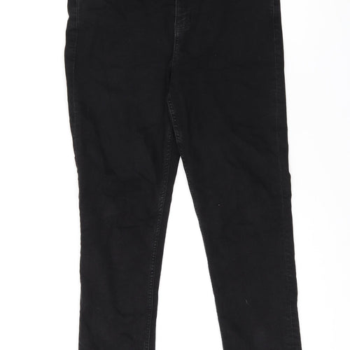 Marks and Spencer Womens Black Cotton Straight Jeans Size 14 L27 in Slim Zip
