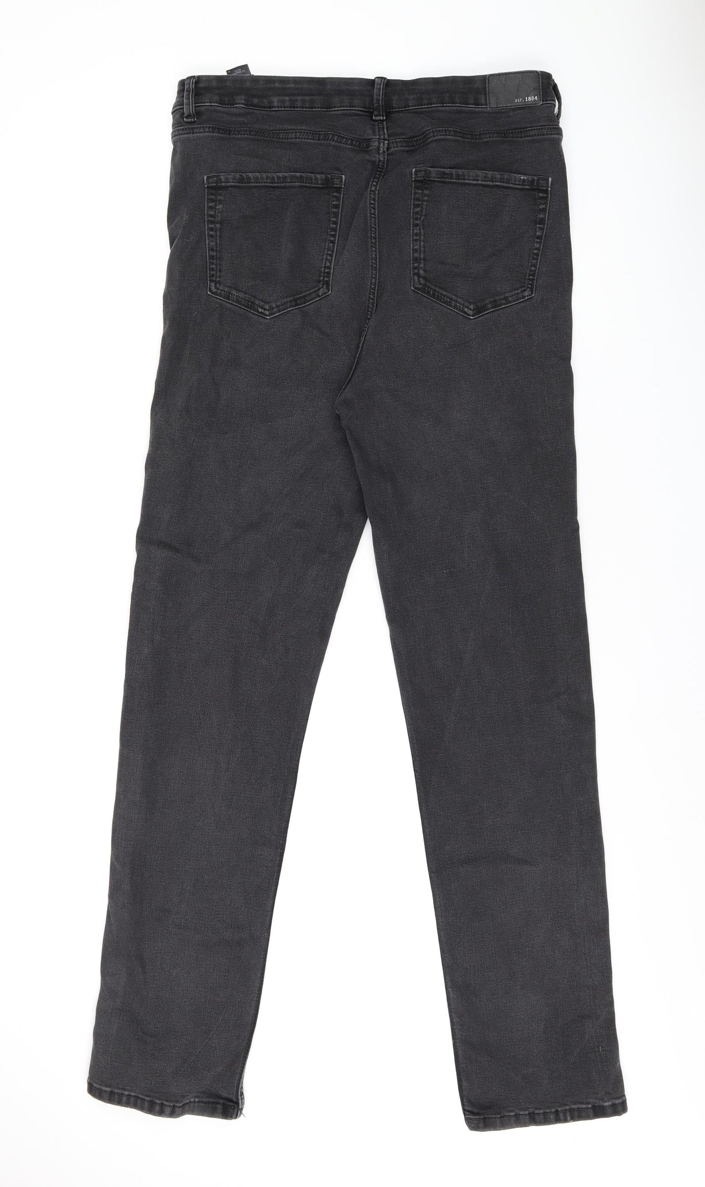 Marks and Spencer Womens Black Cotton Straight Jeans Size 16 L31 in Regular Zip - Long leg