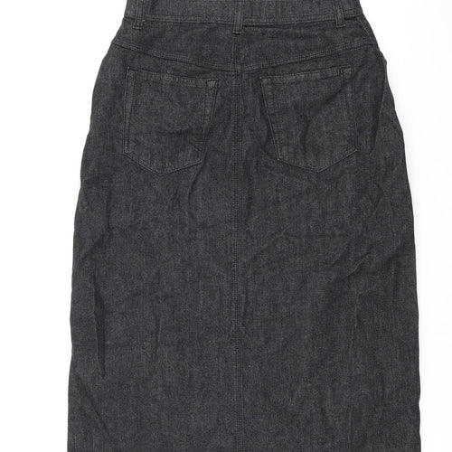 Marks and Spencer Womens Black Cotton A-Line Skirt Size 12 Zip