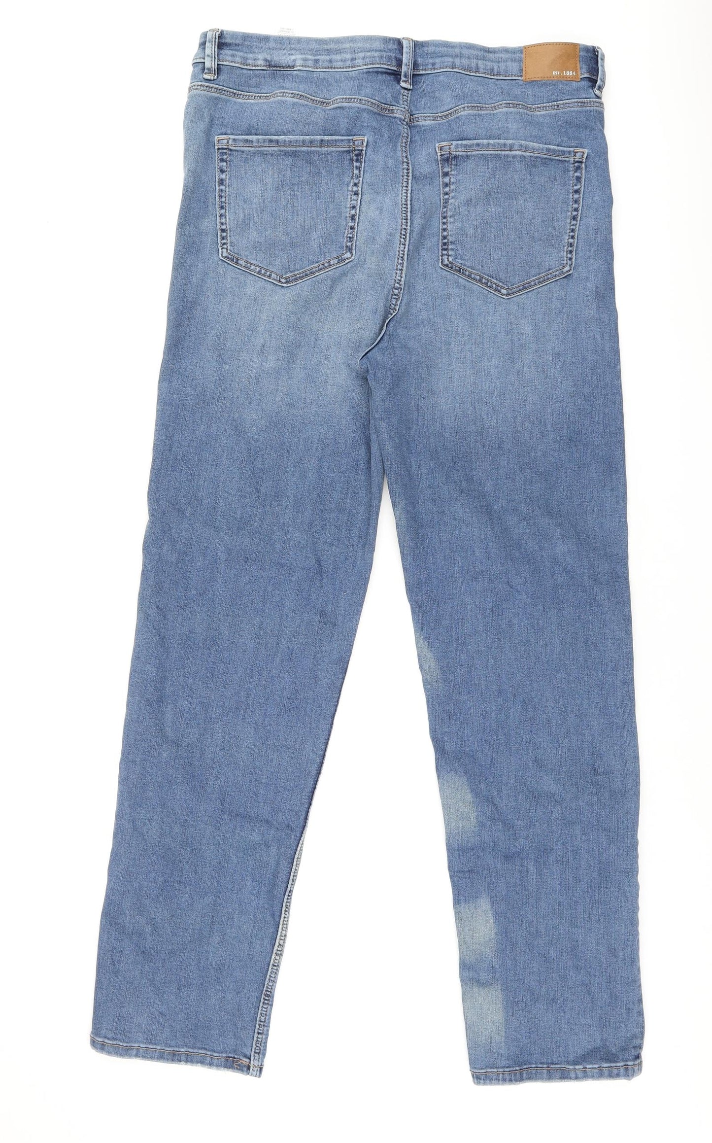 Marks and Spencer Womens Blue Cotton Straight Jeans Size 16 L29.5 in Regular Zip