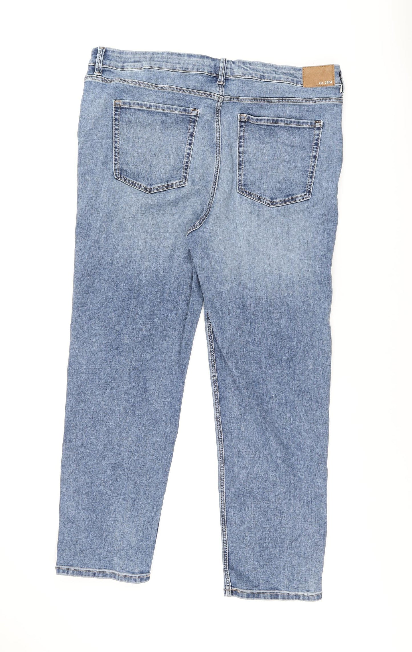 Marks and Spencer Womens Blue Cotton Straight Jeans Size 20 L27 in Regular Zip - Short leg