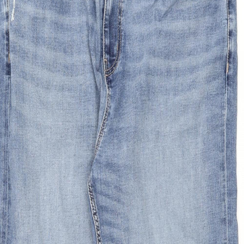 Marks and Spencer Womens Blue Cotton Straight Jeans Size 20 L27 in Regular Zip - Short leg