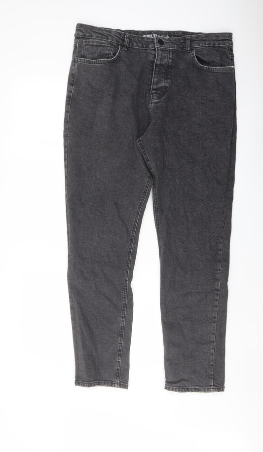 Denim & Co. Mens Grey Cotton Straight Jeans Size 36 in L32 in Relaxed Button