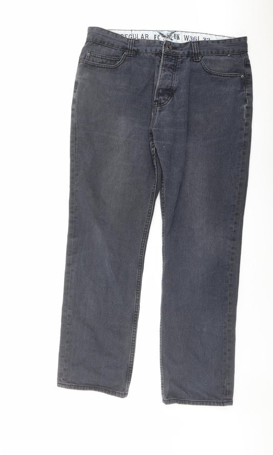 FCUK Mens Blue Cotton Straight Jeans Size 36 in L32 in Regular Button