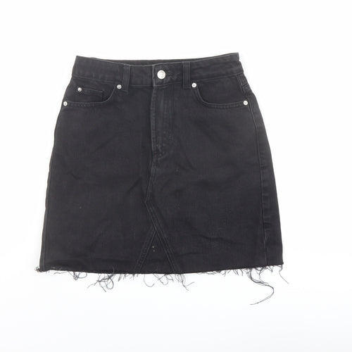 Denim & Co. Womens Black Cotton A-Line Skirt Size 4 Button