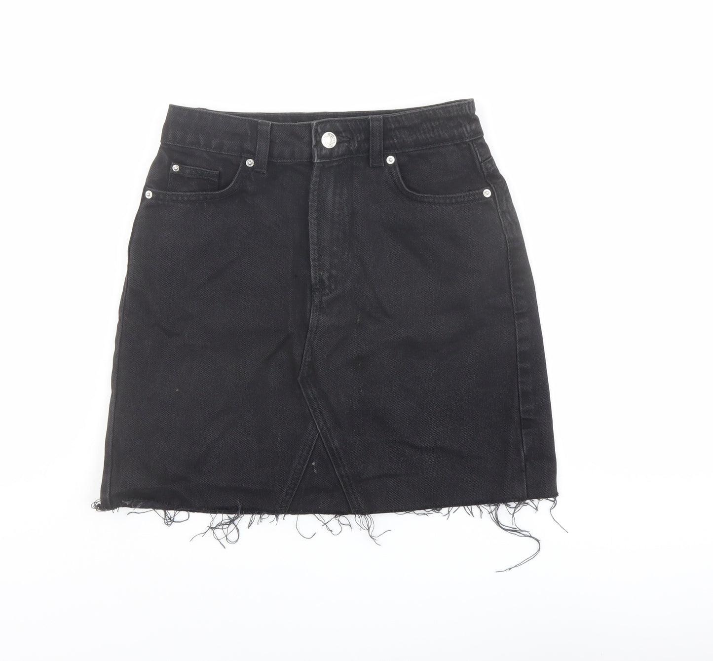 Denim & Co. Womens Black Cotton A-Line Skirt Size 4 Button